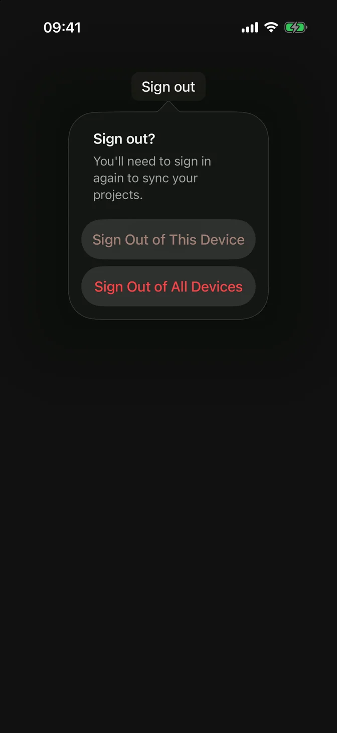 Native confirmation dialog with sign-out choices