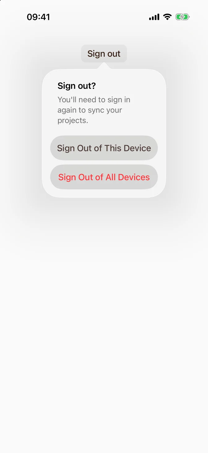 Native confirmation dialog with sign-out choices