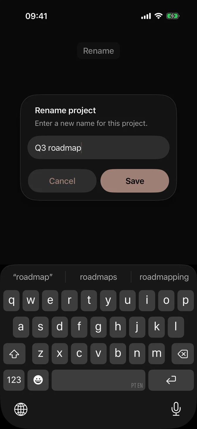 Native alert with a text field to rename a project