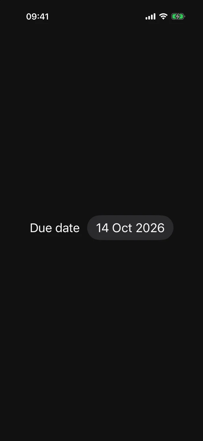 Date picker showing a due date