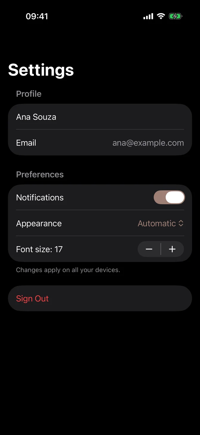 Native settings form