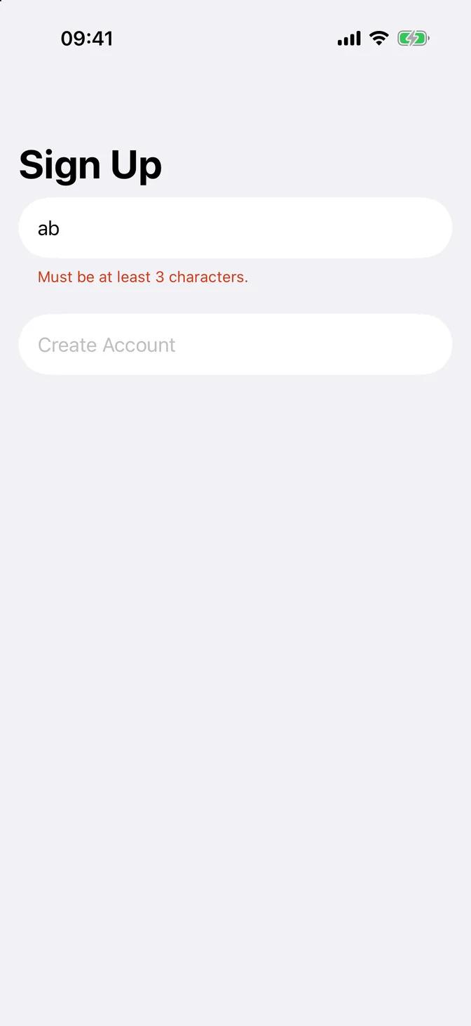 Form with an error in the section footer and a disabled button