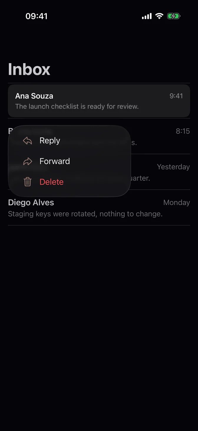 List row with an open context menu
