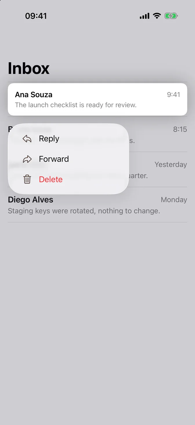 List row with an open context menu