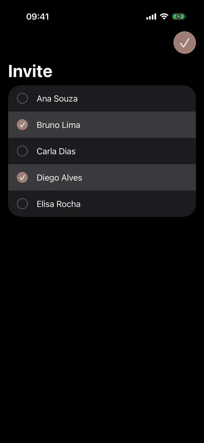 List in edit mode with two selected rows