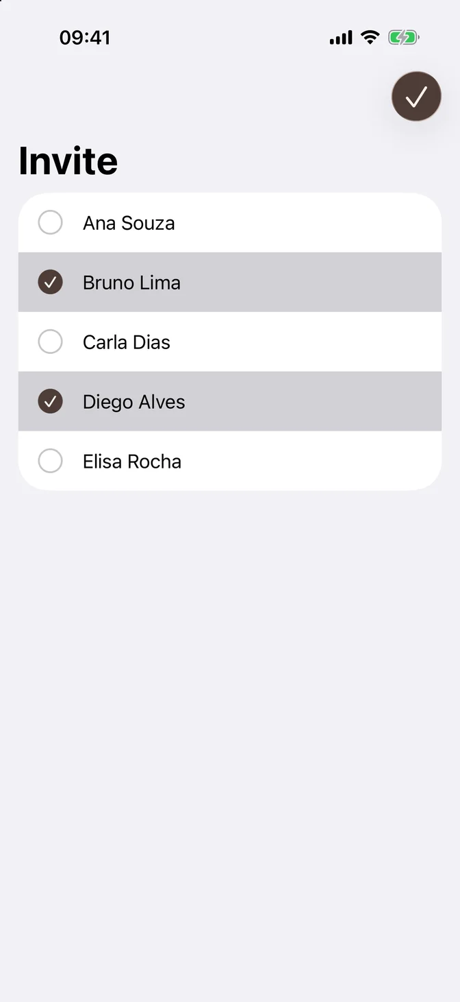 List in edit mode with two selected rows