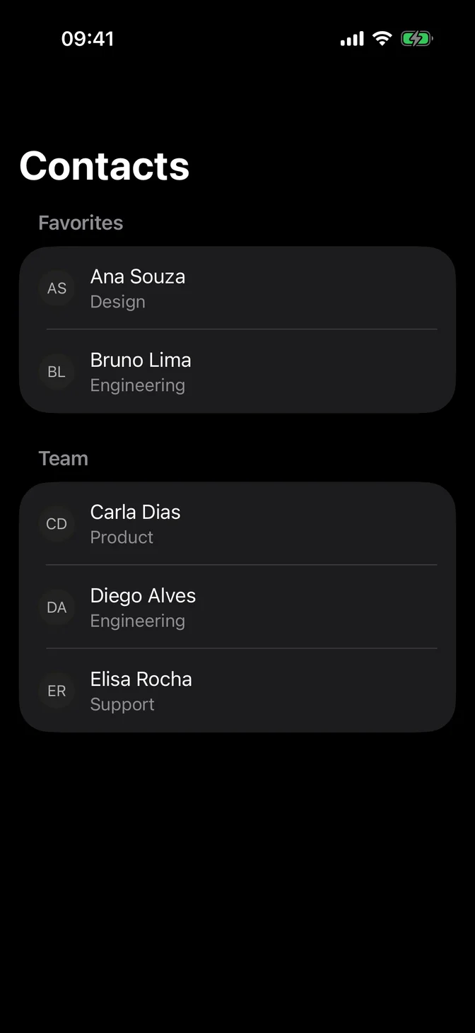 Native list of contacts with FLX avatars