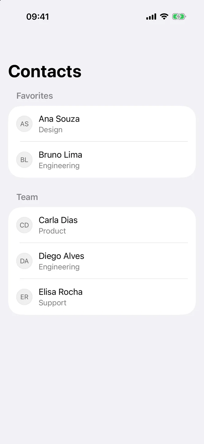 Native list of contacts with FLX avatars