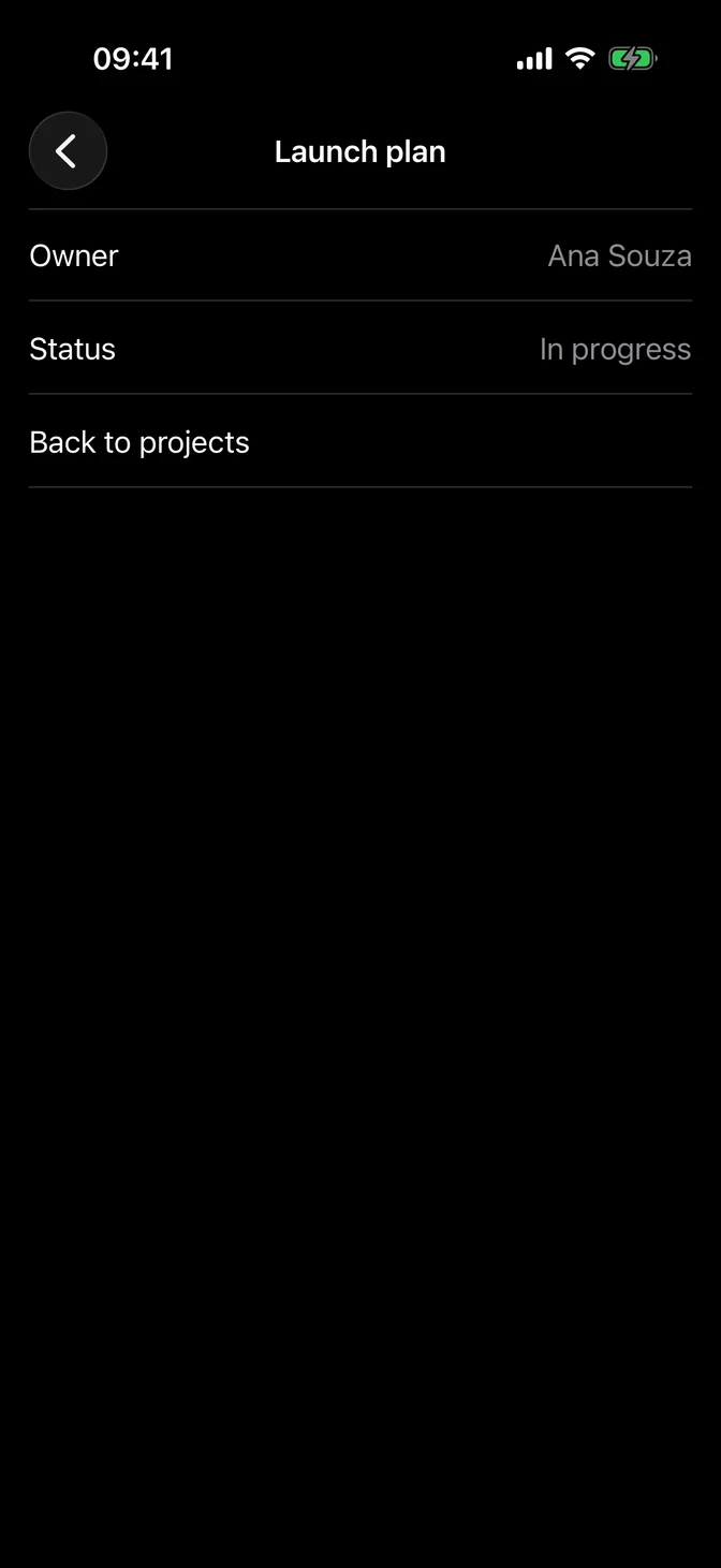 Pushed project screen with a back button and an inline title
