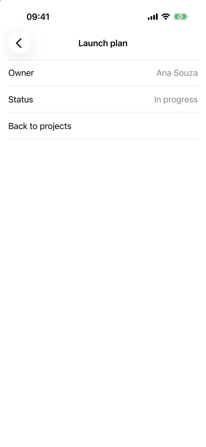 Pushed project screen with a back button and an inline title