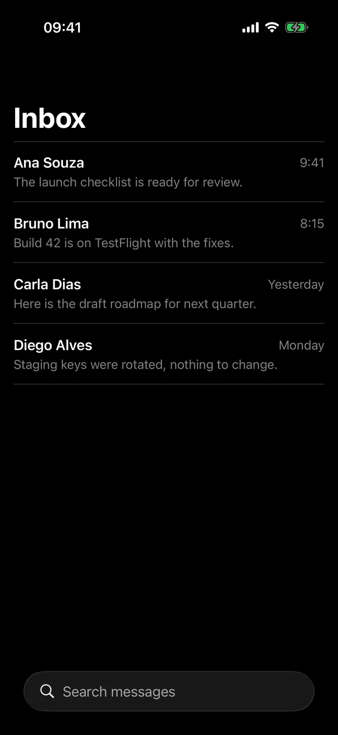 Inbox with a native search field