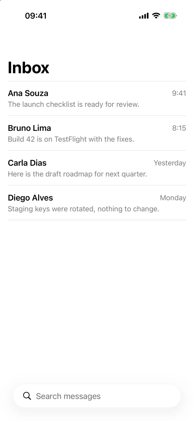 Inbox with a native search field