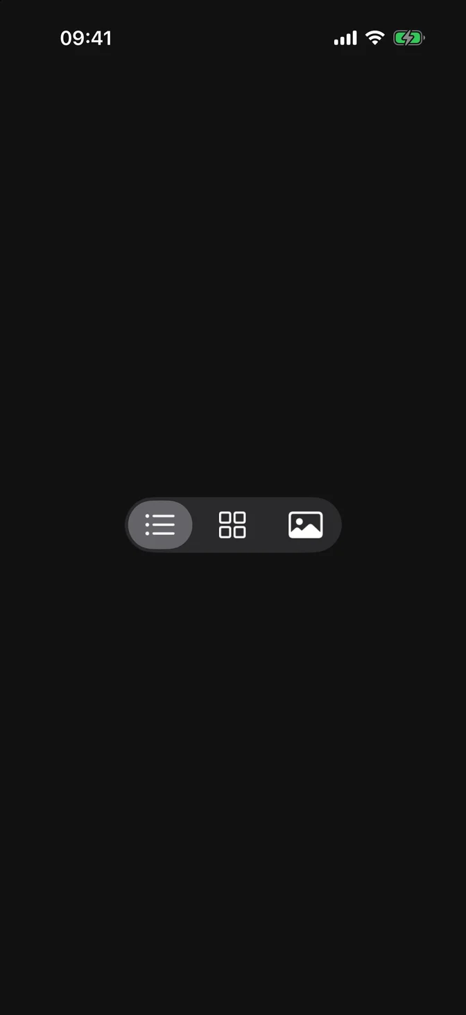 Segmented control with list, grid, and gallery icons