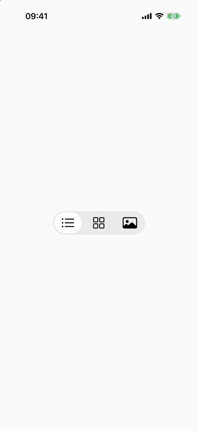 Segmented control with list, grid, and gallery icons