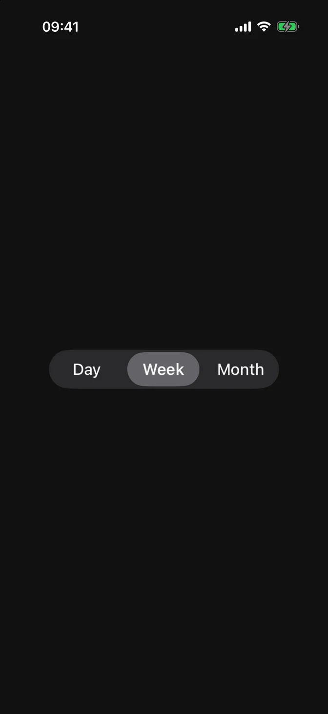 Native segmented control with day, week, and month