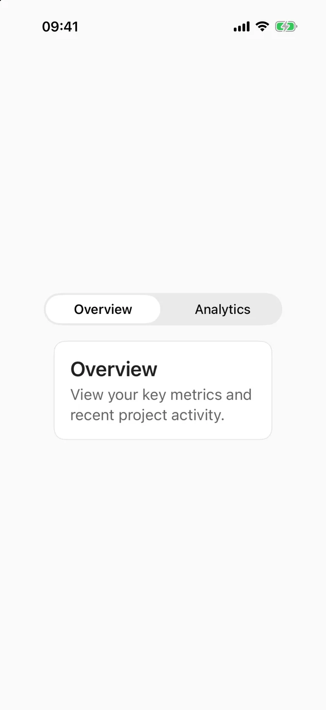 Segmented control switching between overview and analytics
