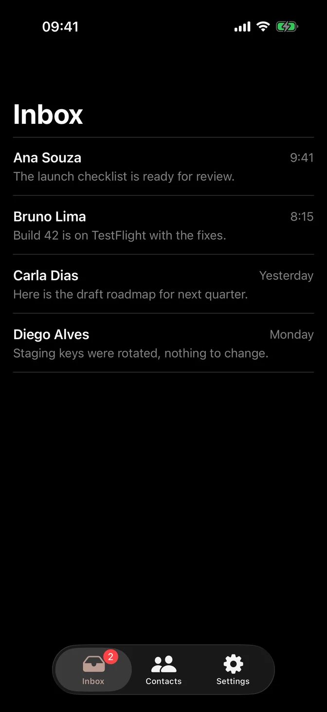 Tab bar with a badge on the inbox tab