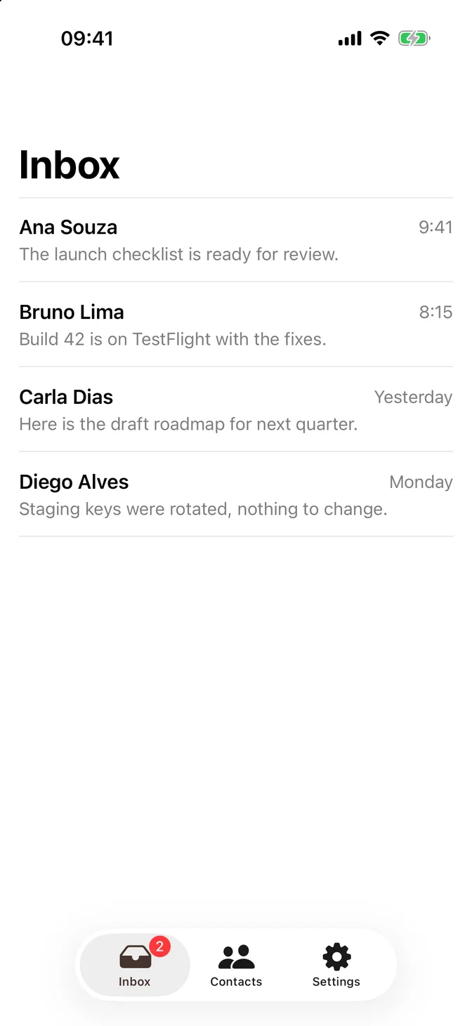 Tab bar with a badge on the inbox tab