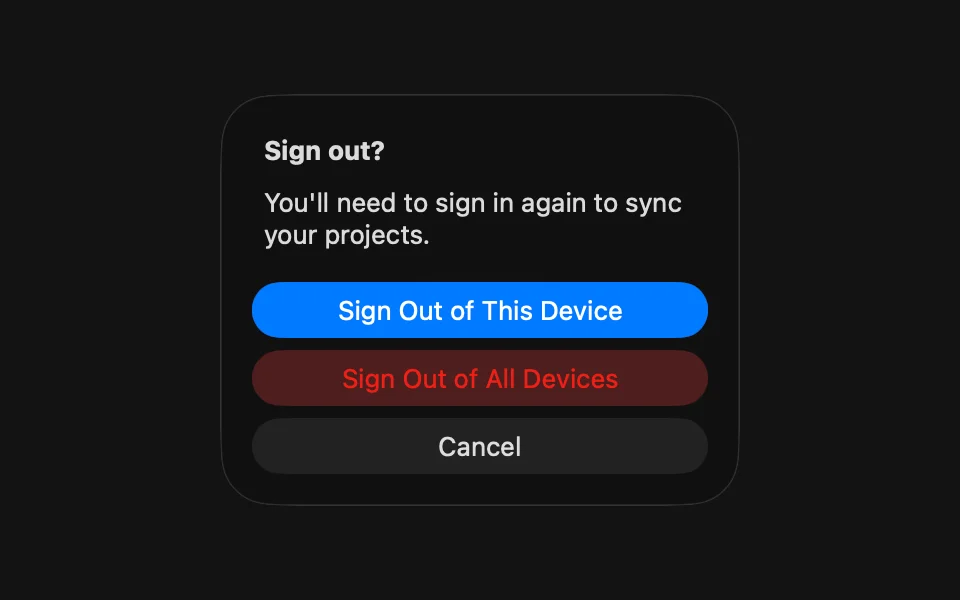 Native confirmation dialog with sign-out choices