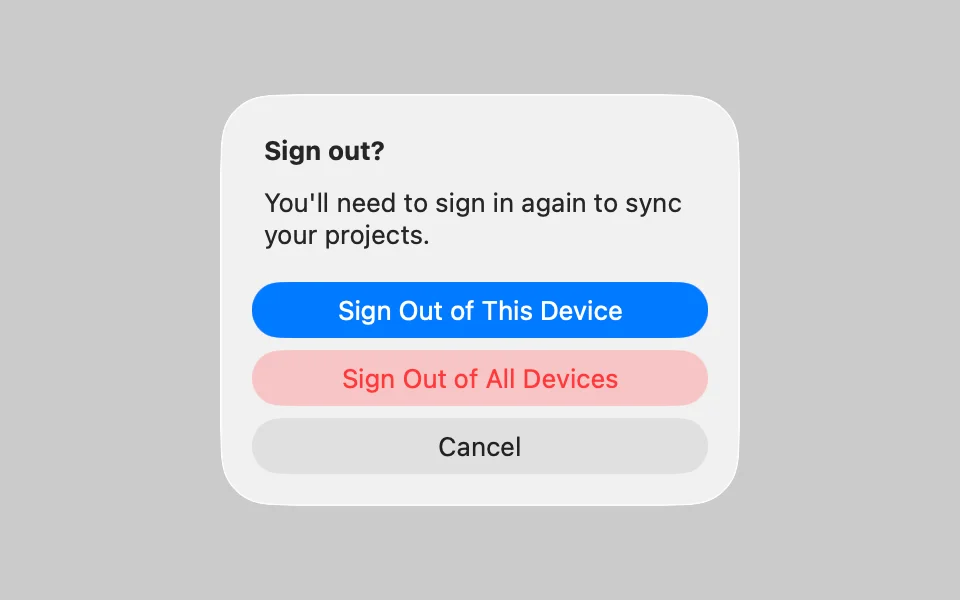 Native confirmation dialog with sign-out choices