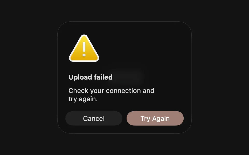 Native alert showing an upload error