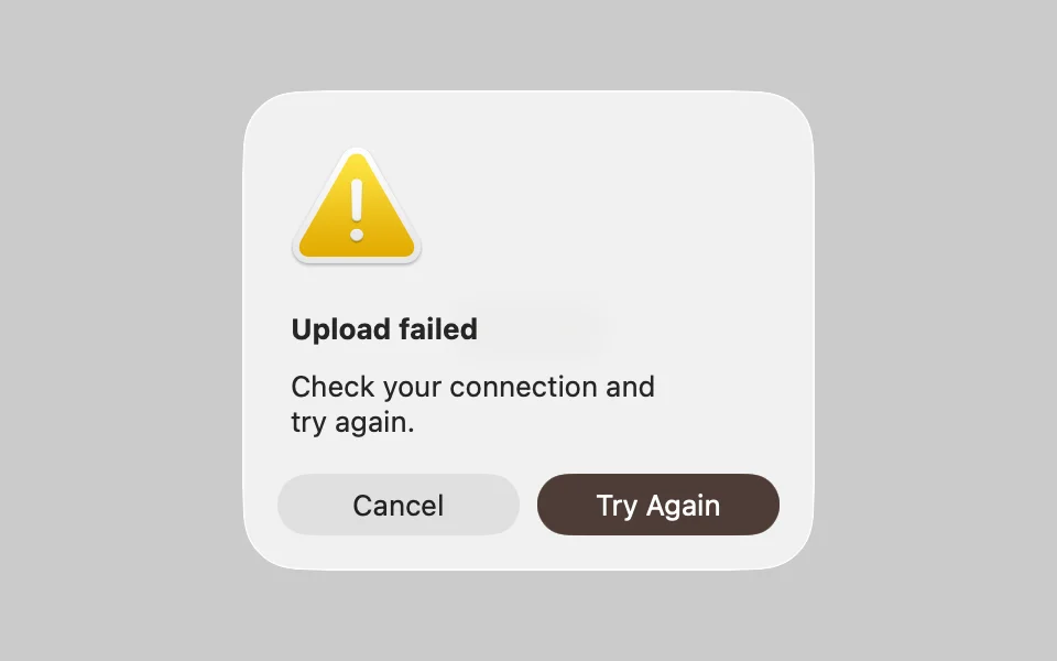 Native alert showing an upload error