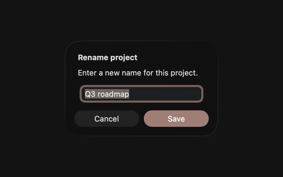 Native alert with a text field to rename a project