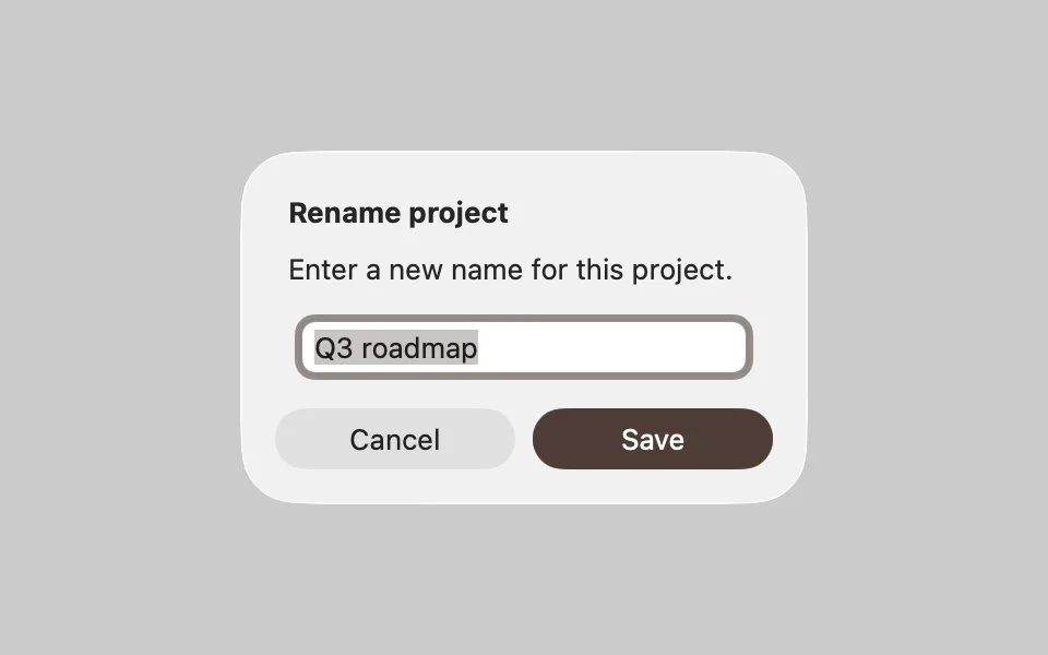 Native alert with a text field to rename a project