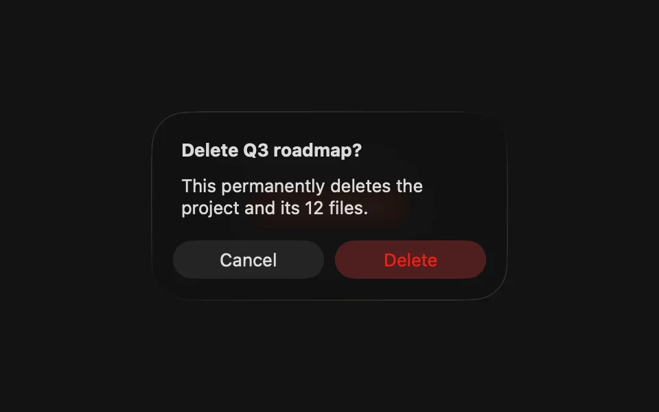 Native alert asking to delete a project