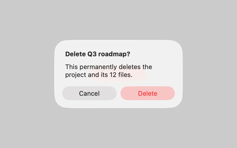 Native alert asking to delete a project
