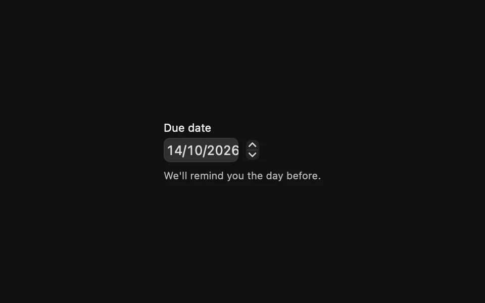 Due date picker with a label and a description