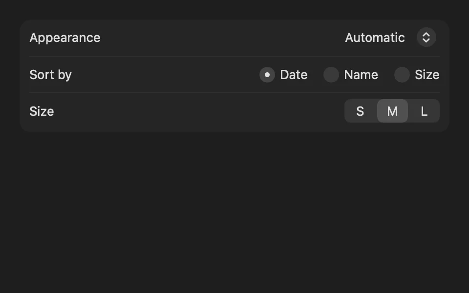 Grouped form with menu, radio group, and segmented pickers