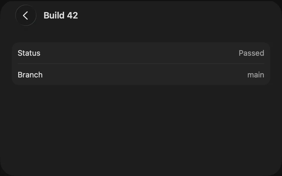 Pushed build view with a back button and its title in the toolbar