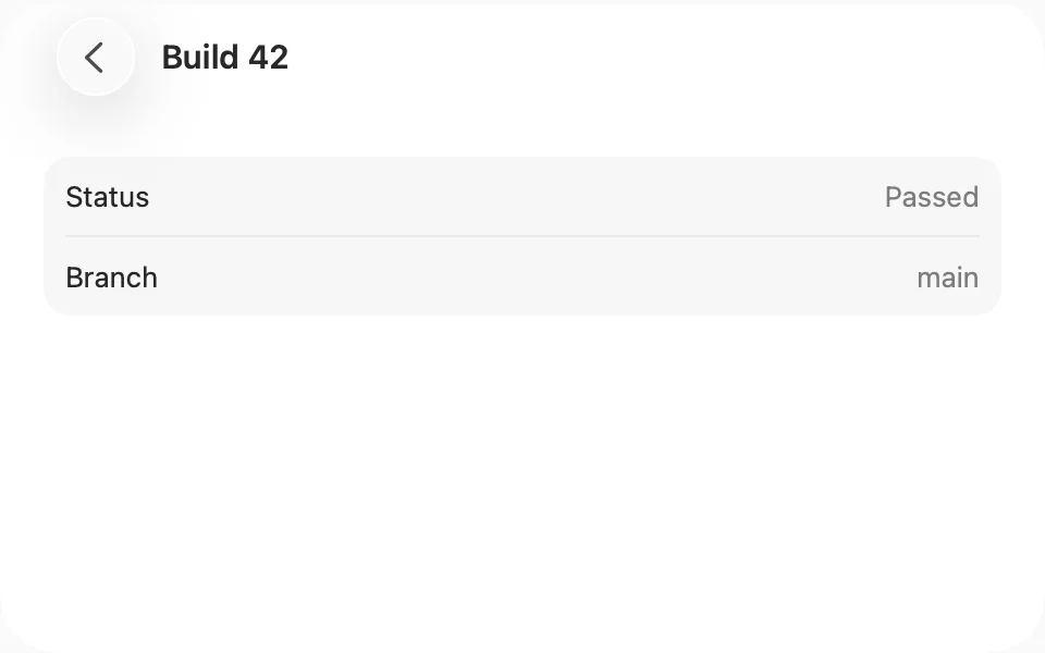 Pushed build view with a back button and its title in the toolbar