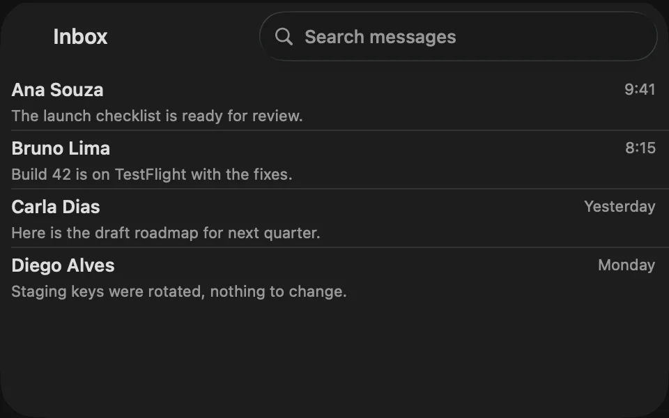 Inbox window with a search field in the toolbar