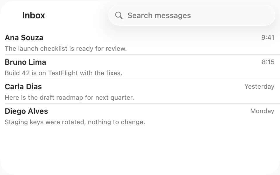 Inbox window with a search field in the toolbar
