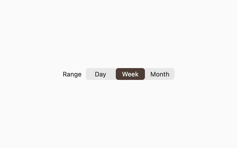Native segmented control with day, week, and month, and its label
