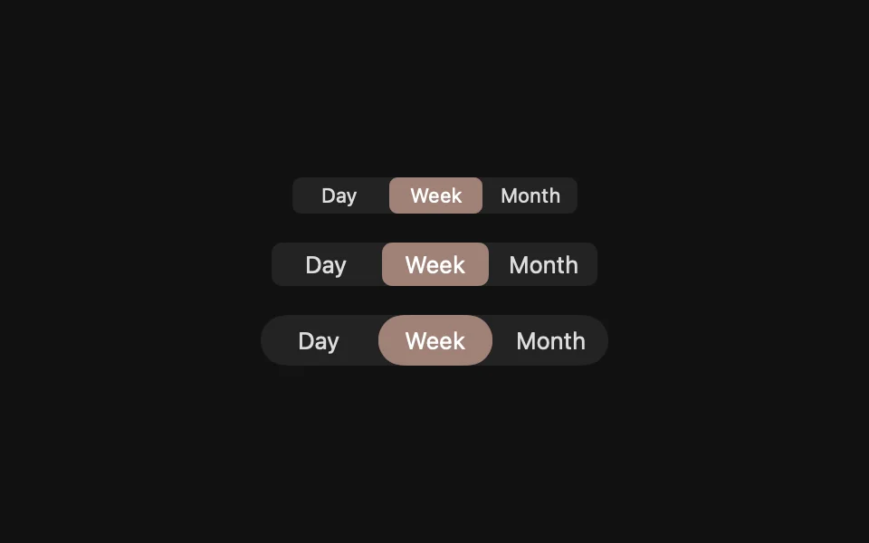 Small, regular, and large segmented controls