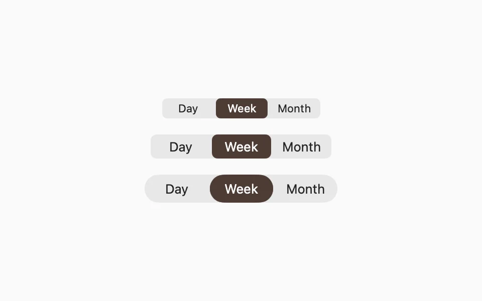 Small, regular, and large segmented controls